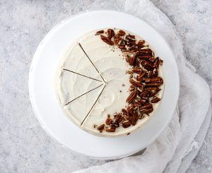 Carrot Cake with White Chocolate Cream Cheese Frosting and Pecans